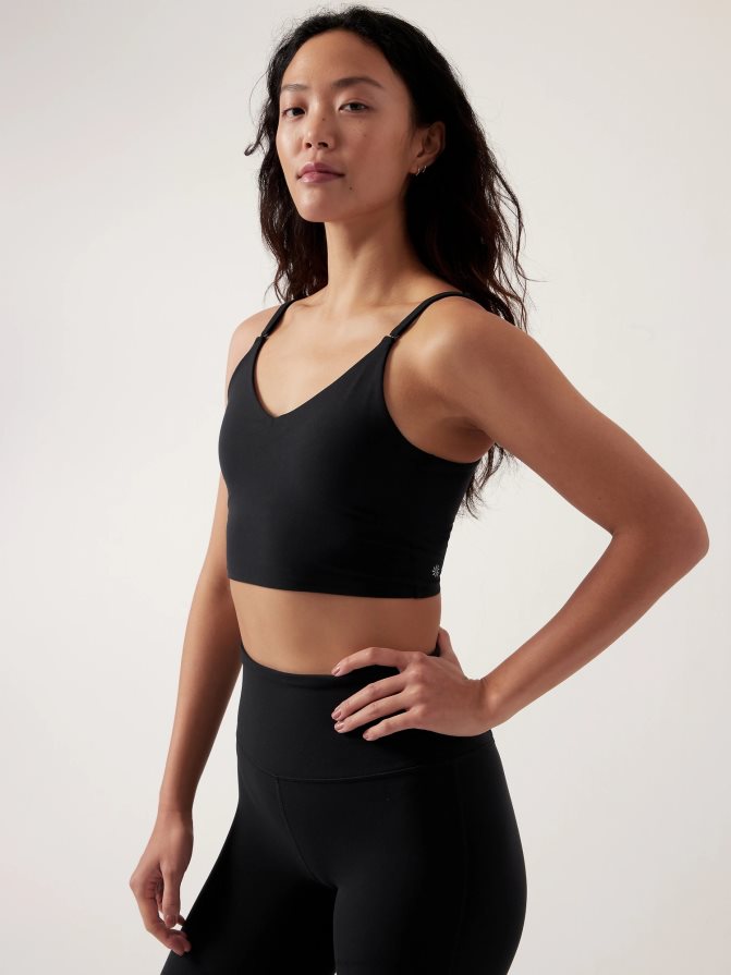 Athleta Women Black Elation V-Neck Longline Bra A-C TZB4L0603