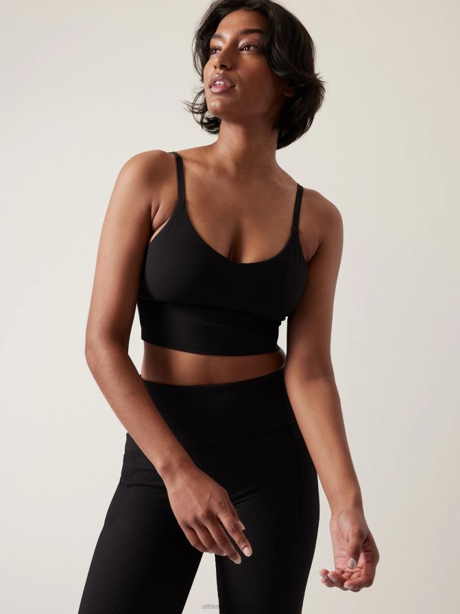 Athleta Women Black Elation V-Neck Longline Bra D-DD TZB4L0604