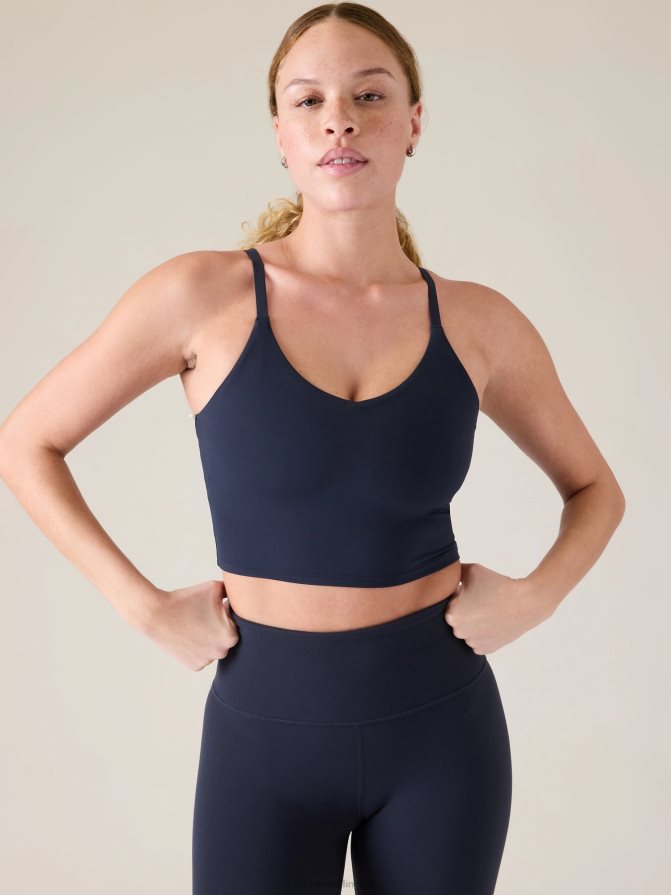 Athleta Women Navy Elation V-Neck Longline Bra D-DD TZB4L0461