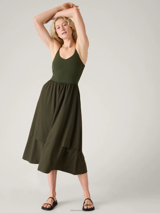 Athleta Women Aspen Olive Elation V-Neck Hybrid Dress TZB4L0782