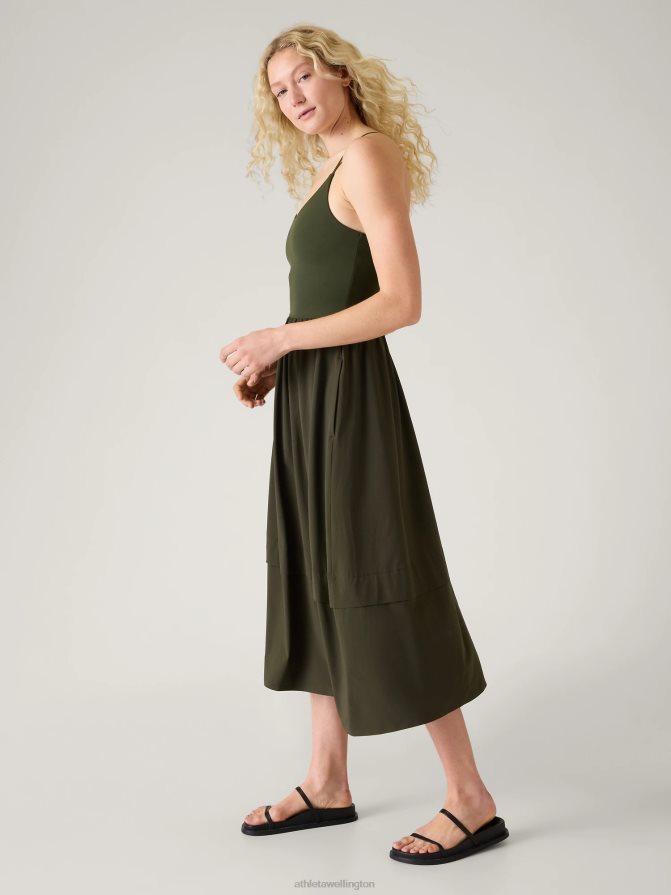 Athleta Women Aspen Olive Elation V-Neck Hybrid Dress TZB4L0782