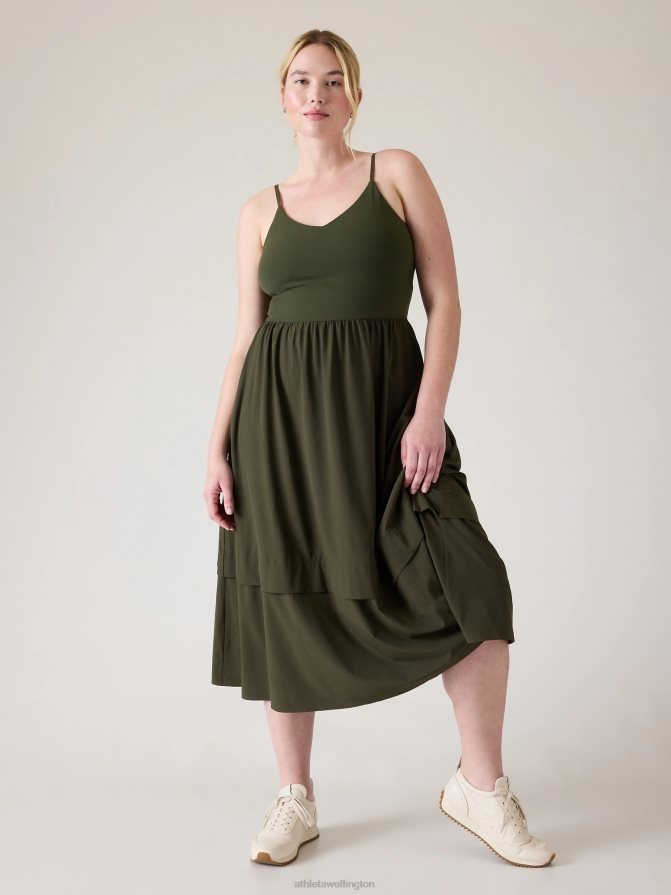 Athleta Women Aspen Olive Elation V-Neck Hybrid Dress TZB4L0782