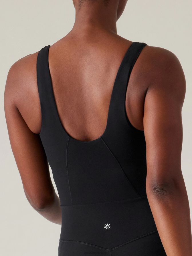 Athleta Women Black Salutation 7/8 Bodysuit TZB4L0772