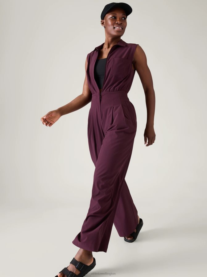 Athleta Women Spiced Cabernet Brooklyn Heights Wide Leg Jumpsuit TZB4L0777