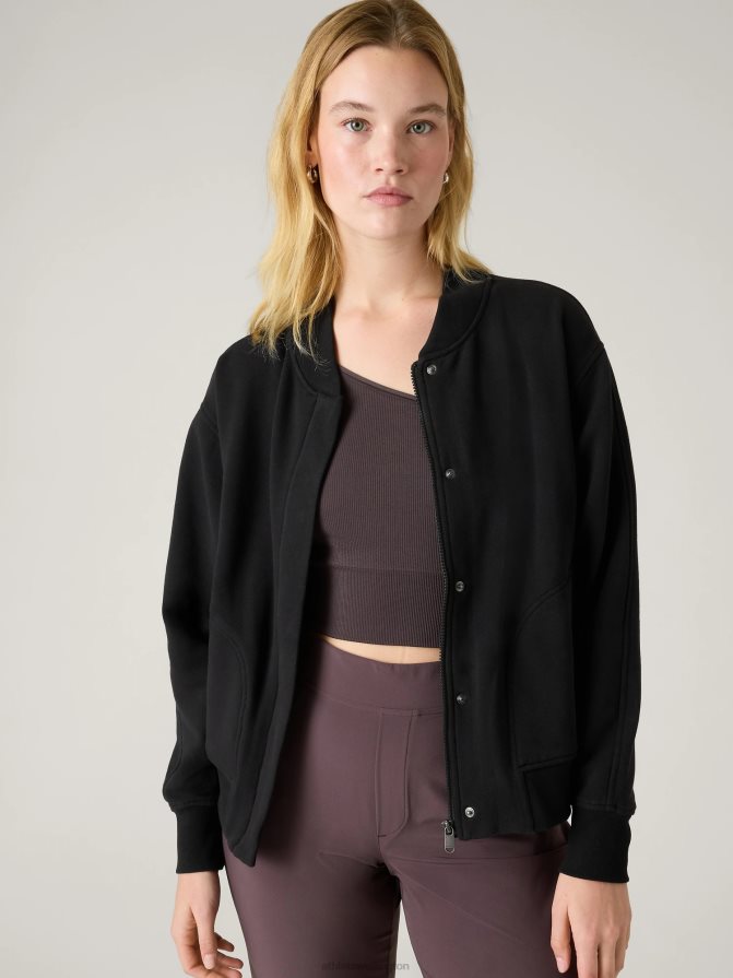 Athleta Women Black Retroplush Bomber Jacket TZB4L0409