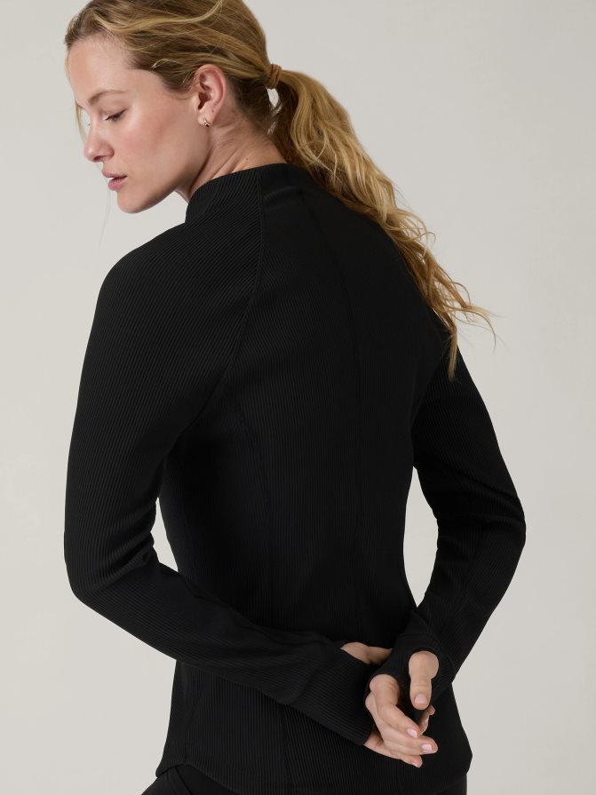 Athleta Women Black Rib Salutation Jacket TZB4L0565