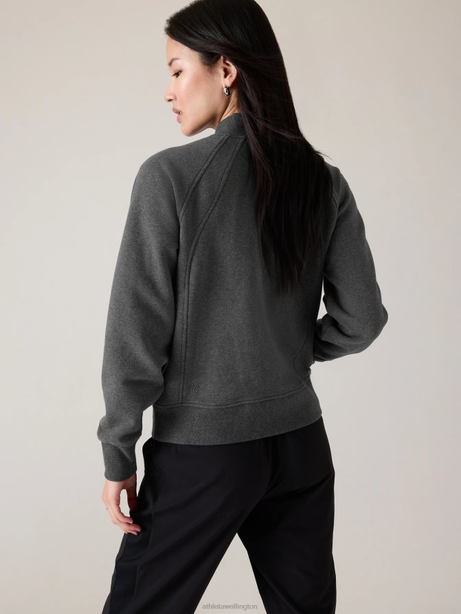 Athleta Women Charcoal Grey Heather Retroplush Bomber Jacket TZB4L0585