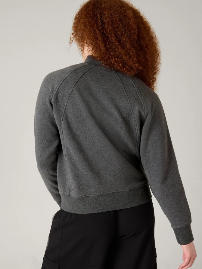 Athleta Women Charcoal Grey Heather Retroplush Bomber Jacket TZB4L0585