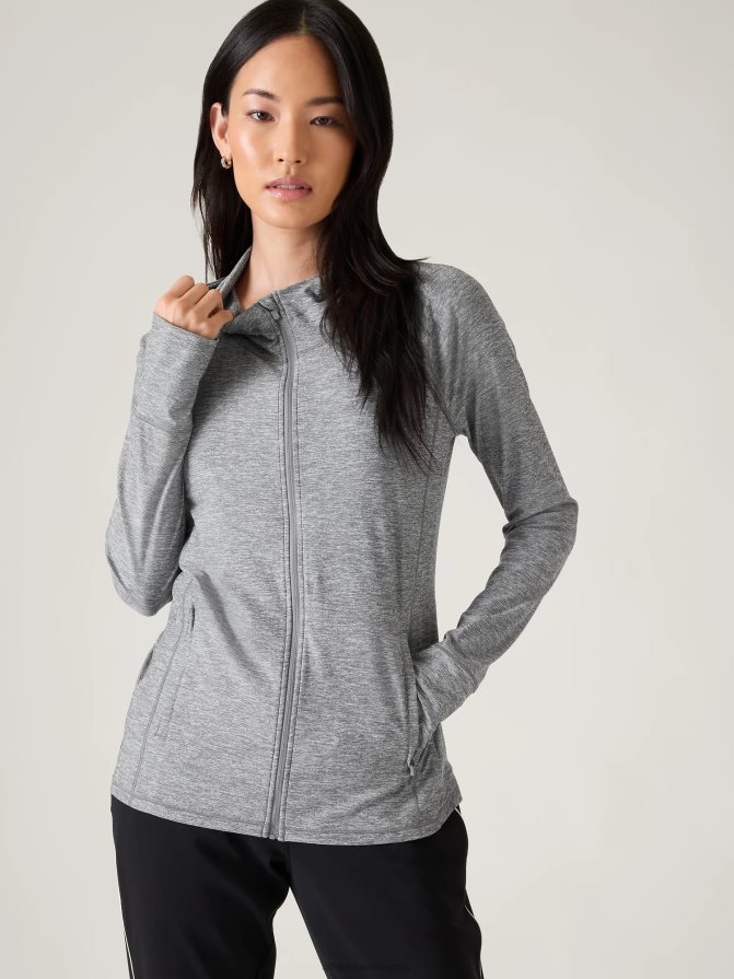 Athleta Women Grey Heather Pacifica Illume UPF Relaxed Jacket TZB4L0555