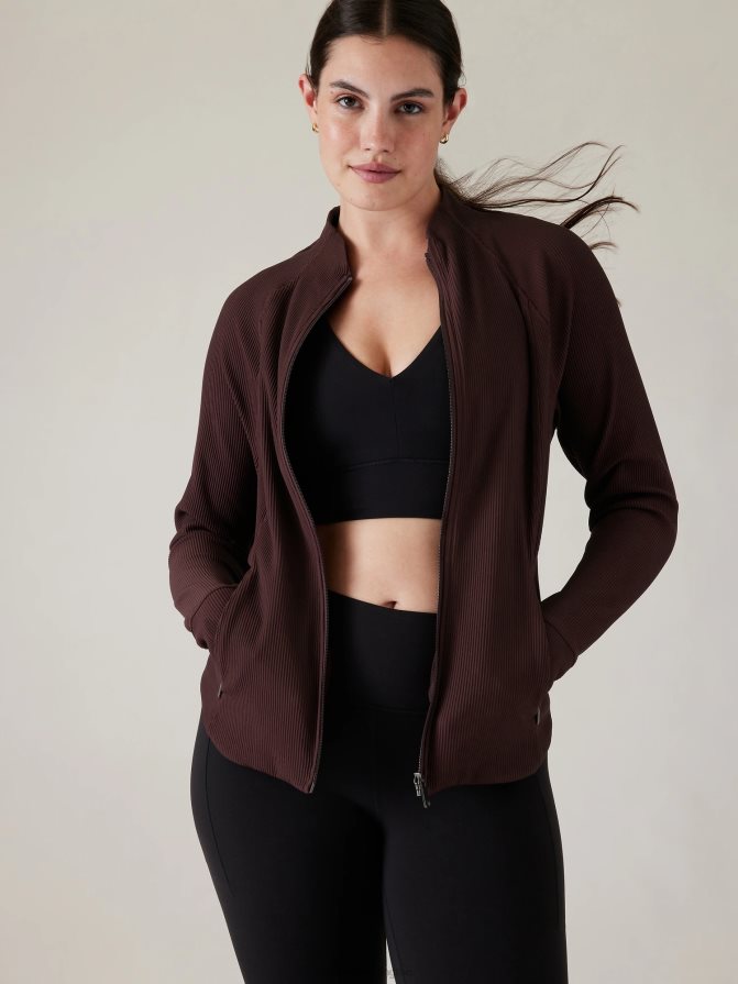 Athleta Women Spiced Cabernet Rib Salutation Jacket TZB4L0243