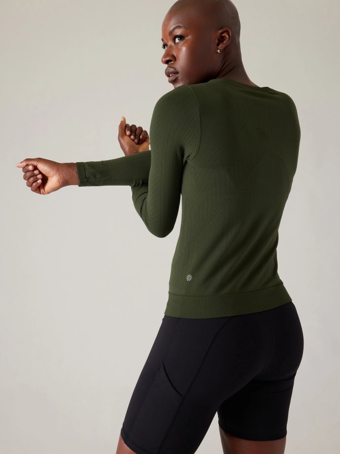 Athleta Women Aspen Olive In Motion Seamless Top TZB4L0431