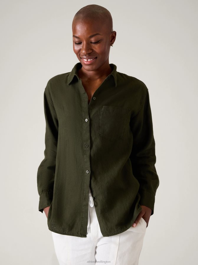 Athleta Women Aspen Olive Retreat Linen Top TZB4L0378