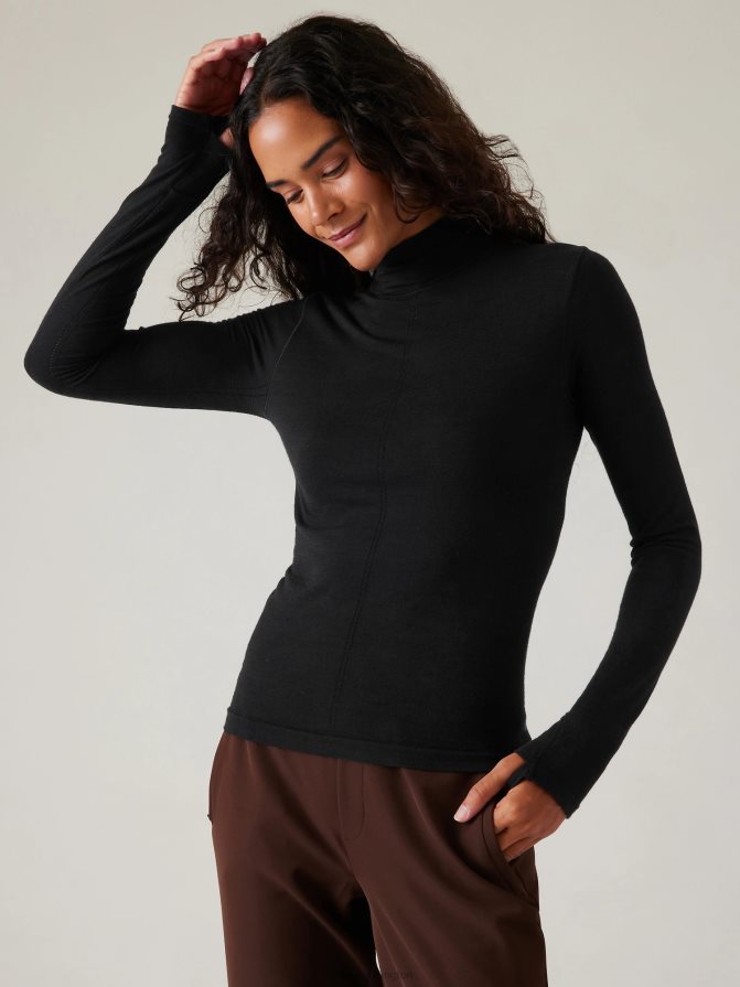 Athleta Women Black Ascent Seamless Turtleneck TZB4L0529