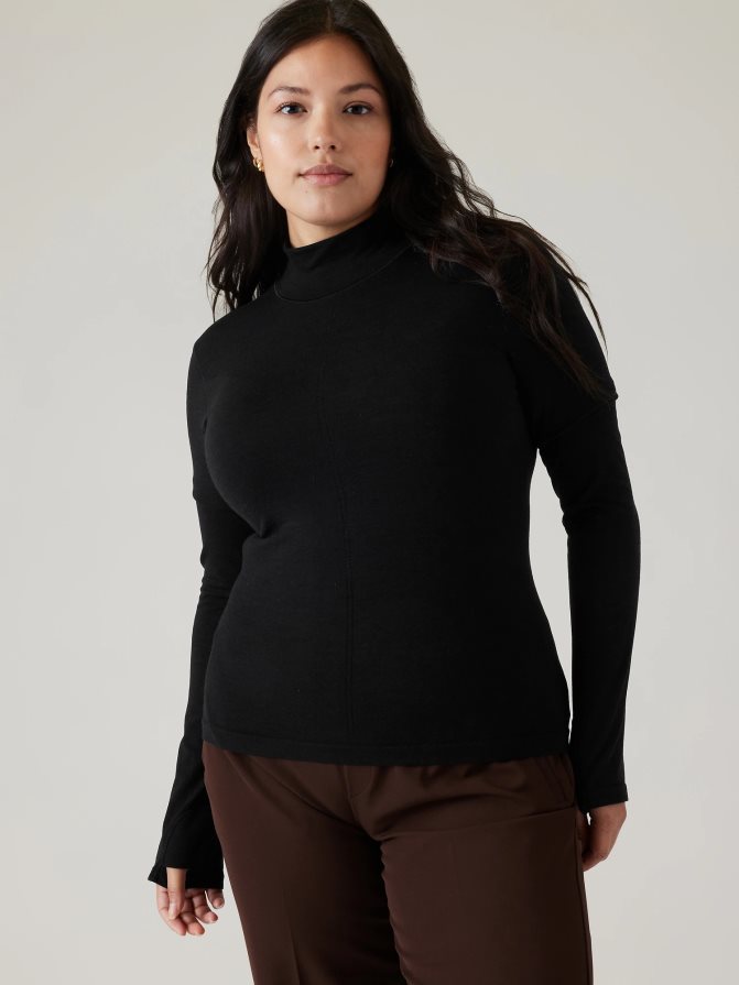 Athleta Women Black Ascent Seamless Turtleneck TZB4L0529