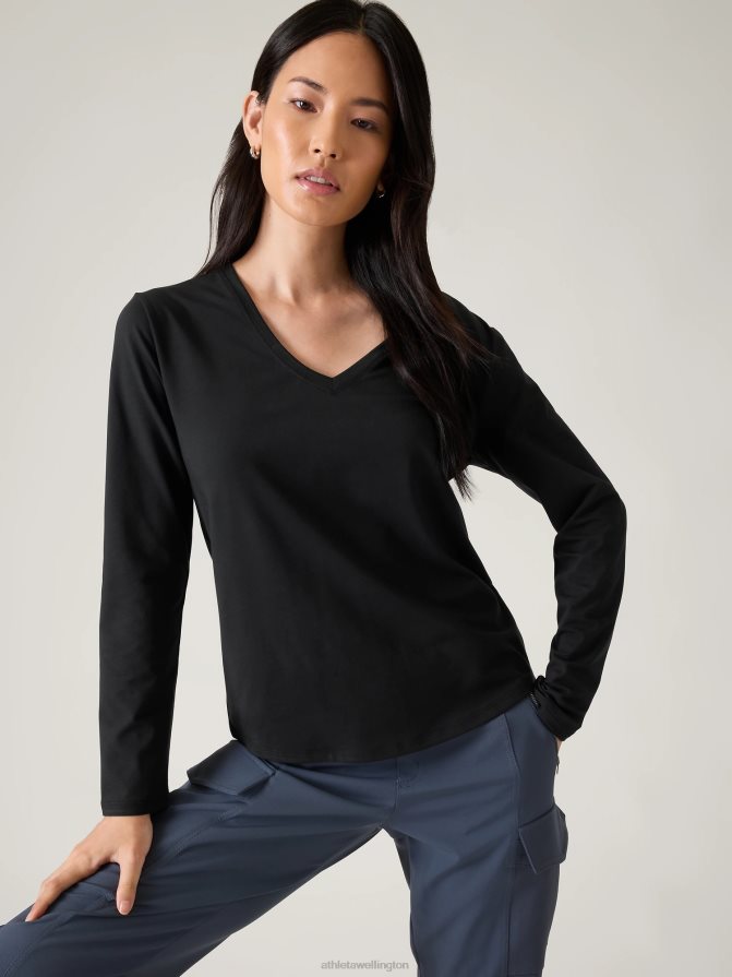 Athleta Women Black Essential V-Neck Top TZB4L0542