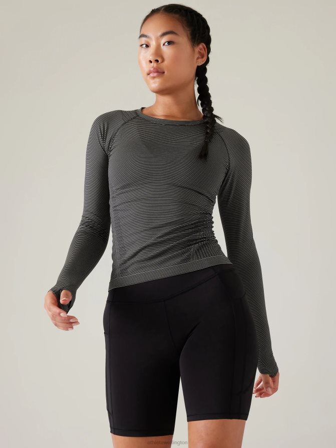 Athleta Women Black Mini Stripe Momentum Seamless Top TZB4L0382