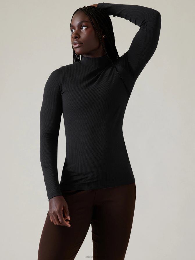 Athleta Women Black Renew Seamless Mock Neck Top TZB4L0213