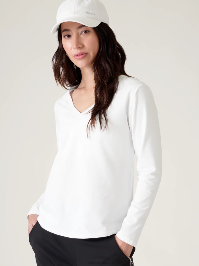 Athleta Women Bright White Essential V-Neck Top TZB4L0543