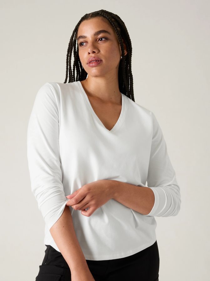 Athleta Women Bright White Essential V-Neck Top TZB4L0543