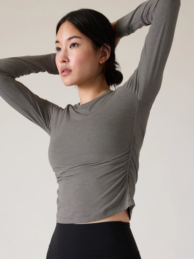 Athleta Women Medium Grey Heather With Ease Cinch Top TZB4L0491