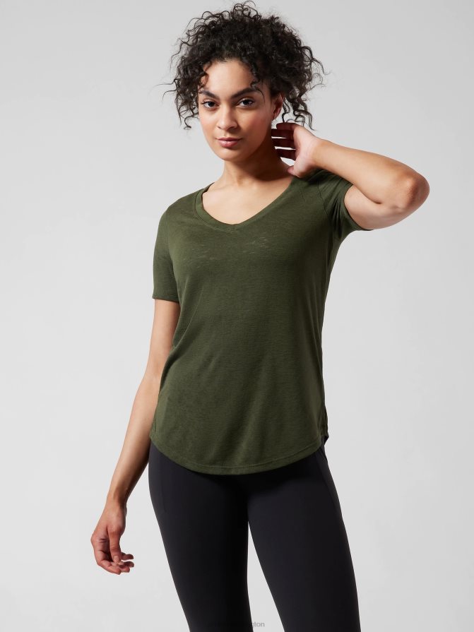 Athleta Women Aspen Olive Breezy Scoop V Tee TZB4L0466