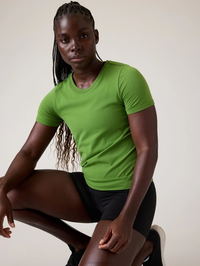 Athleta Women Baja Green In Motion Seamless Tee TZB4L0358