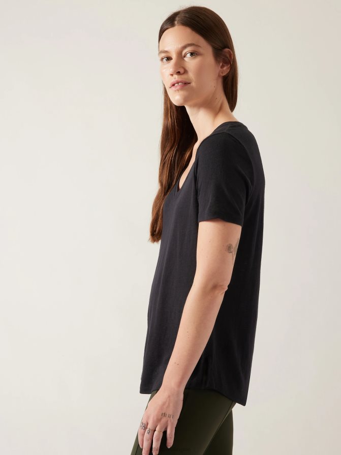 Athleta Women Black Breezy Scoop V Tee TZB4L0310