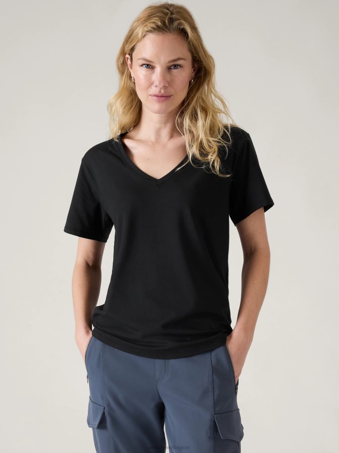 Athleta Women Black Essential V-Neck Tee TZB4L0535