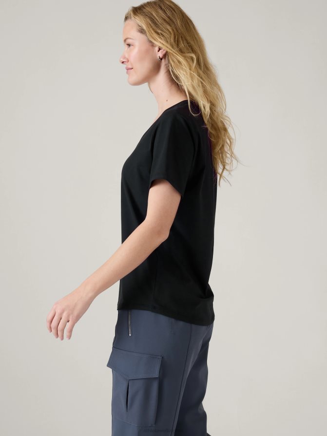 Athleta Women Black Essential V-Neck Tee TZB4L0535