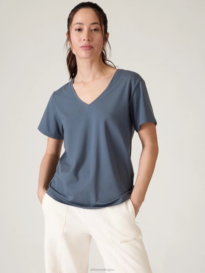 Athleta Women Granite Blue Essential V-Neck Tee TZB4L0534