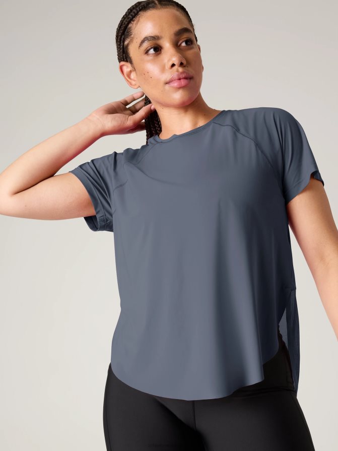 Athleta Women Granite Blue Ultimate Mesh Tee TZB4L0478