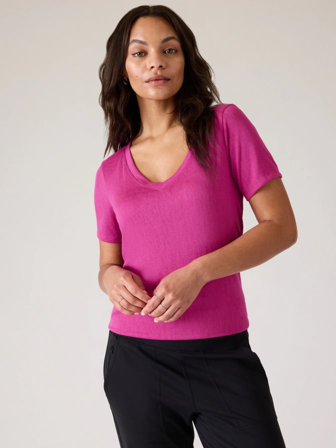 Athleta Women Iceplant Pink Breezy Scoop V Tee TZB4L0456