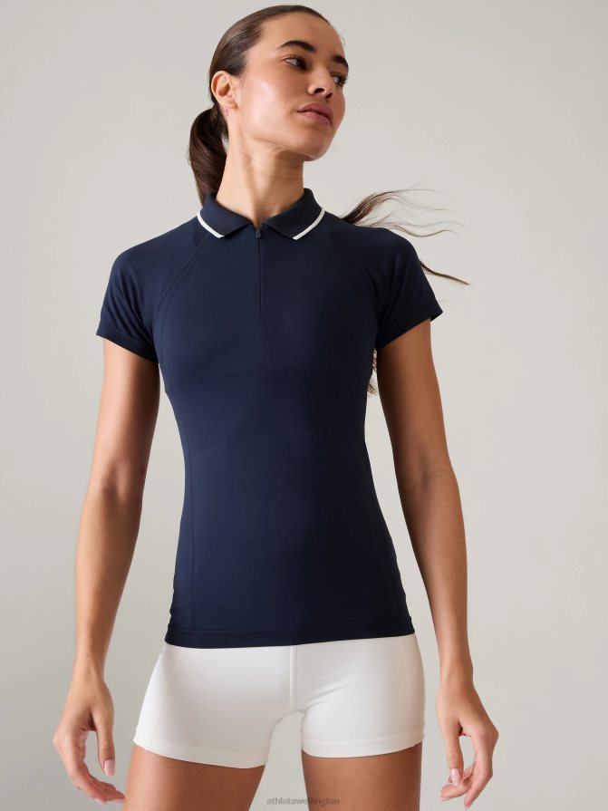 Athleta Women Navy Momentum Seamless Polo Tee TZB4L0530