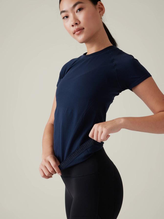 Athleta Women Navy Momentum Seamless Tee TZB4L0339