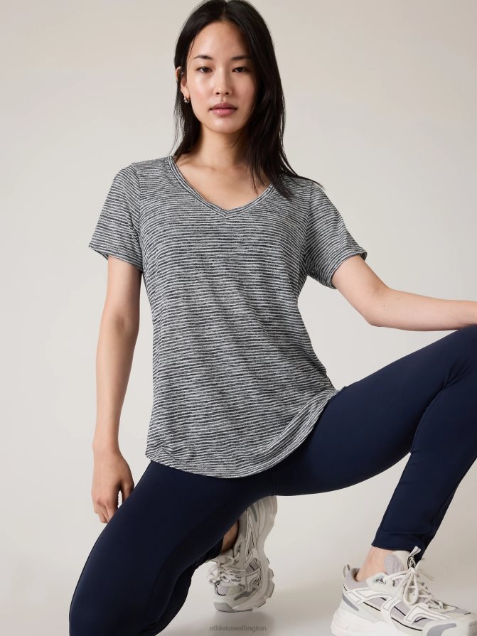 Athleta Women Navy Stripe Breezy Scoop V Tee TZB4L0485