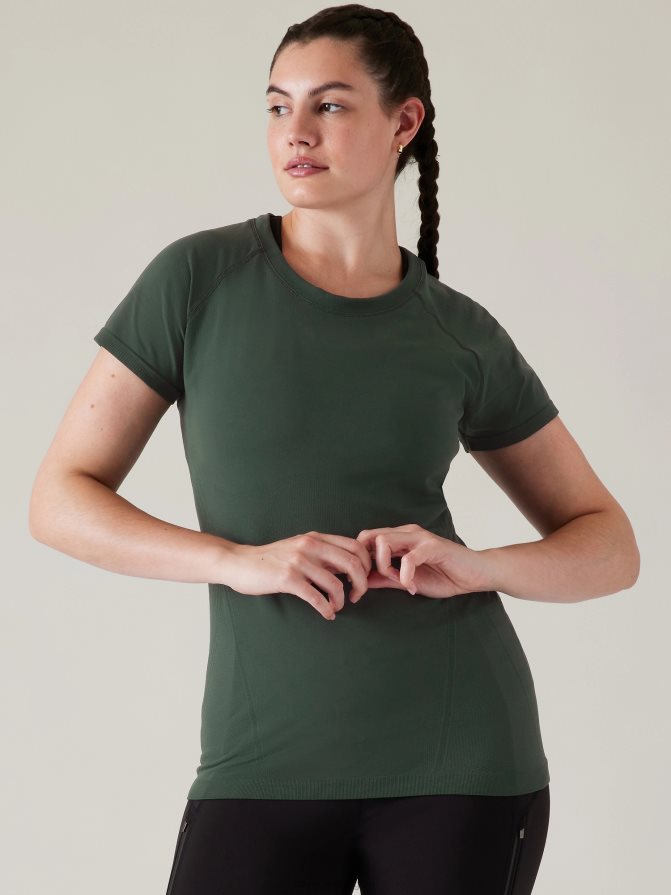 Athleta Women Seaweed Snack Momentum Seamless Tee TZB4L0349