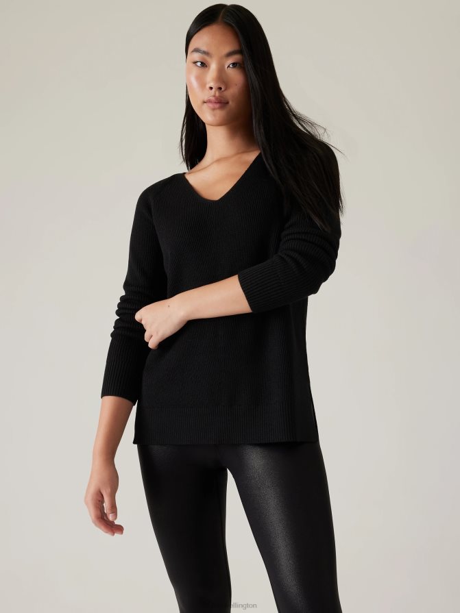 Athleta Women Black Hanover Refined V-Neck Sweater TZB4L0474