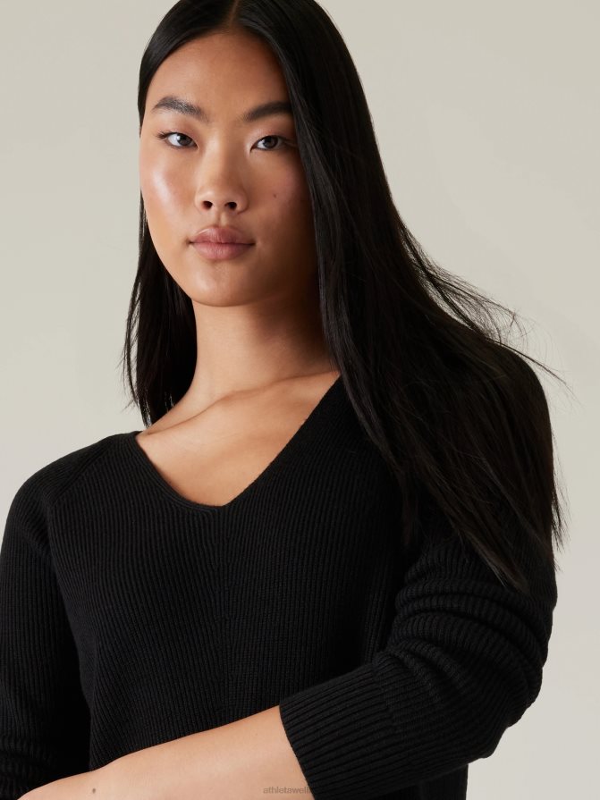 Athleta Women Black Hanover Refined V-Neck Sweater TZB4L0474