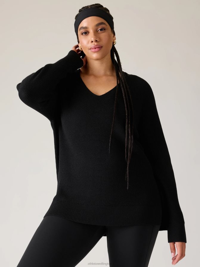 Athleta Women Black Hanover Refined V-Neck Sweater TZB4L0474