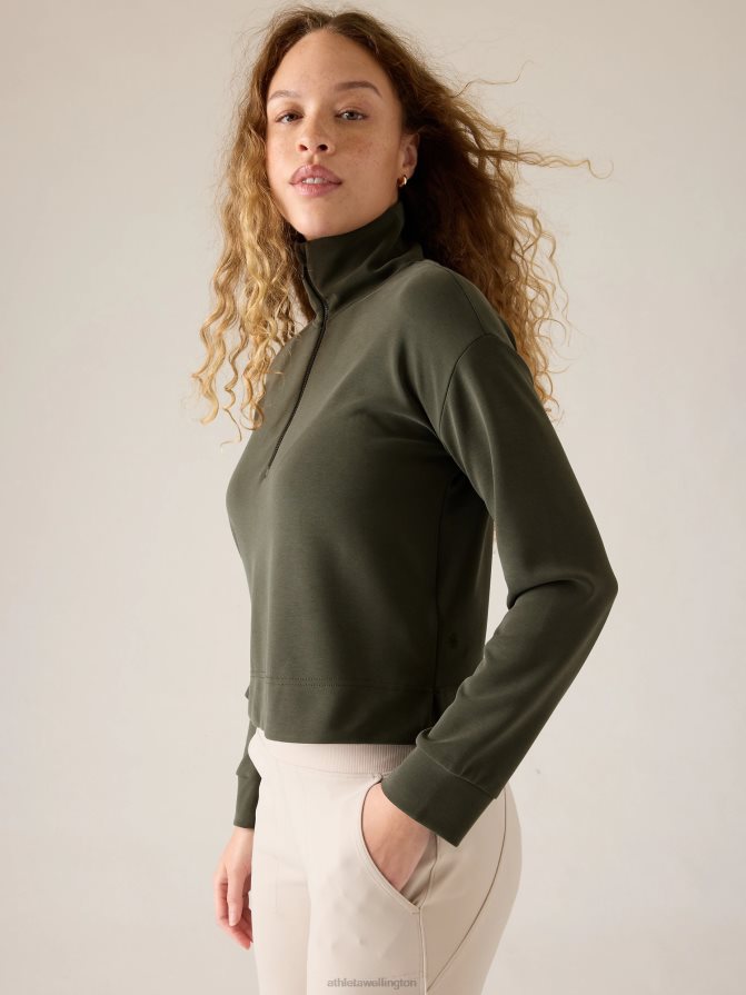 Athleta Women Aspen Olive Seasoft Quarter Zip TZB4L0193