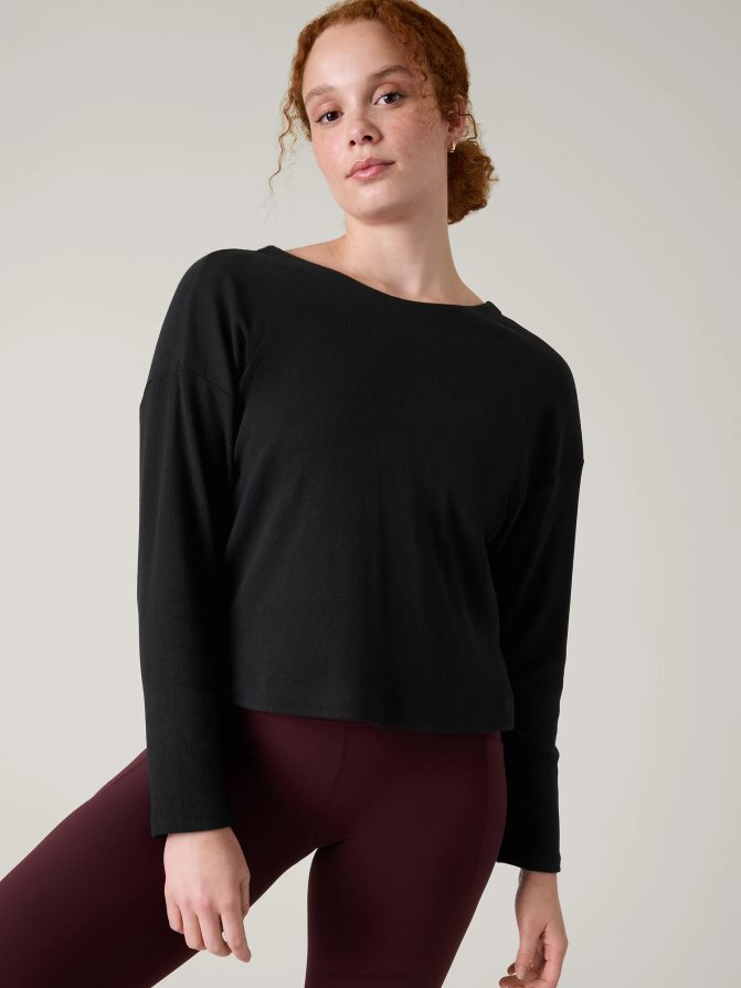 Athleta Women Black Presence Twist Sweatshirt TZB4L0354