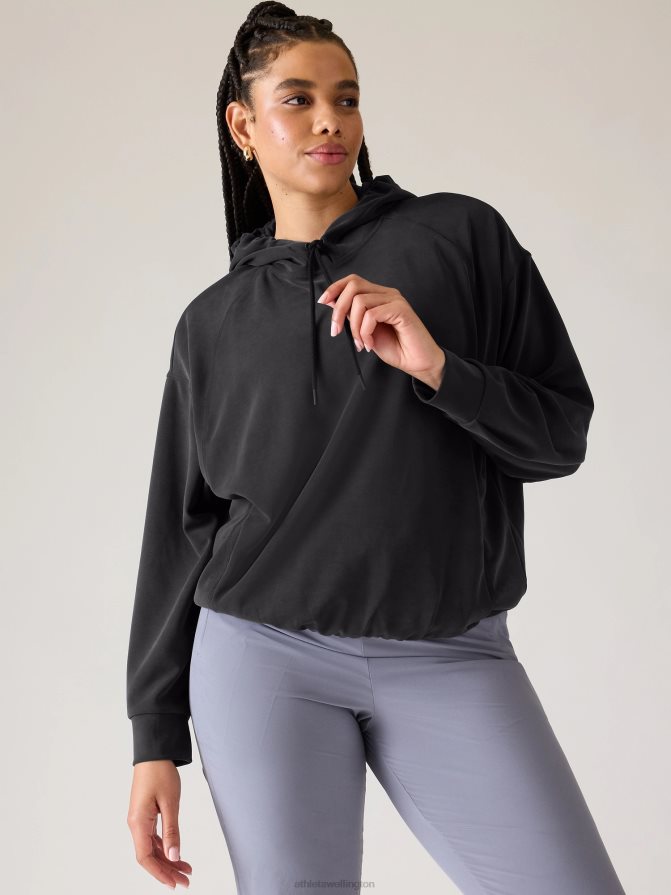 Athleta Women Black Seasoft Bubble Hem Hoodie TZB4L0306