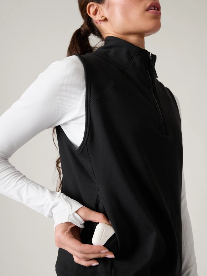 Athleta Women Black Unstoppable Quarter Zip Vest TZB4L0539