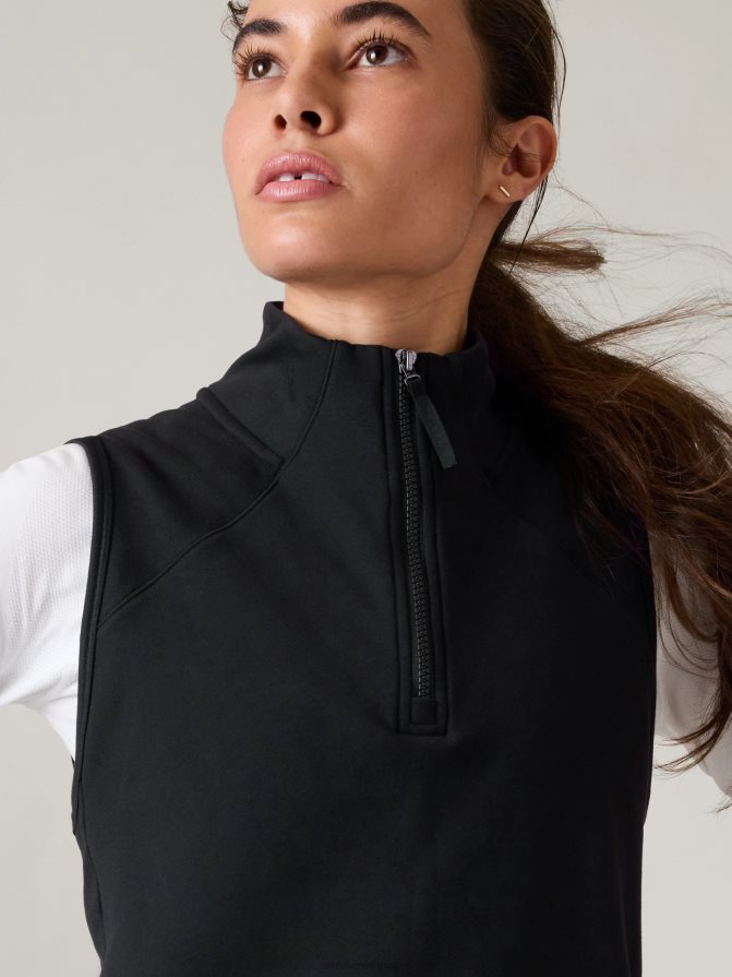 Athleta Women Black Unstoppable Quarter Zip Vest TZB4L0539