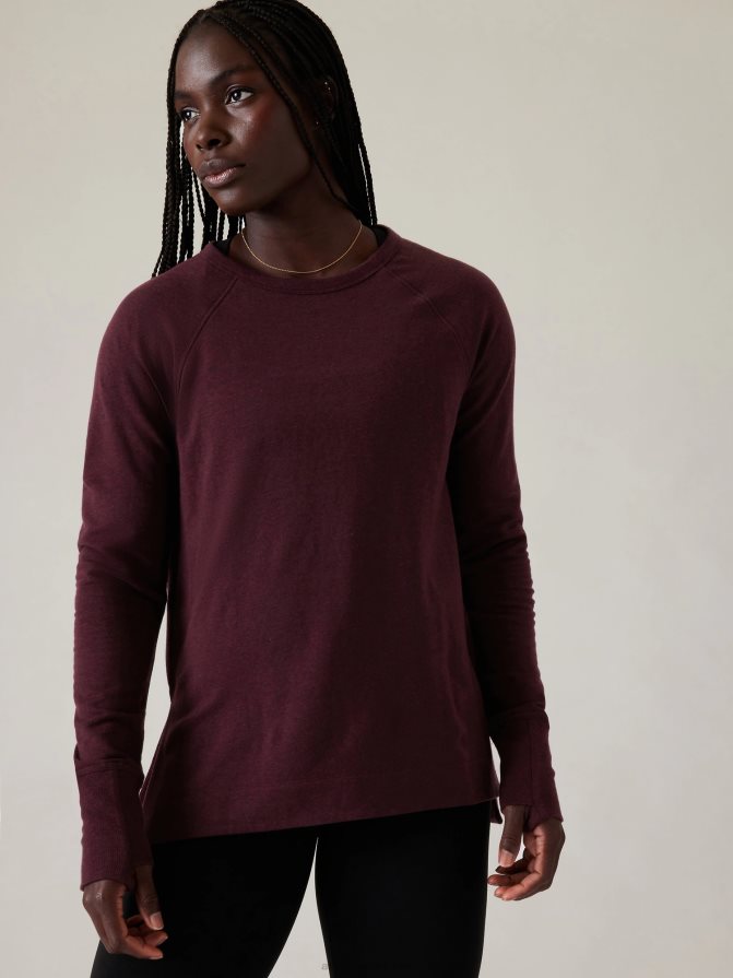 Athleta Women Spiced Cabernet Heather Coaster Luxe Recover Sweatshirt TZB4L0239