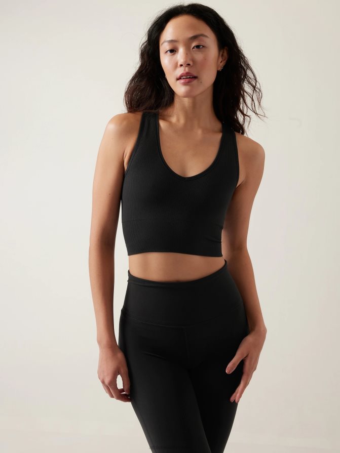 Athleta Women Black Aurora Seamless Crop Rib Tank TZB4L0472