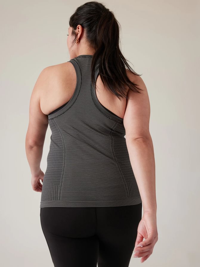 Athleta Women Black Mini Stripe Momentum Seamless Tank TZB4L0366