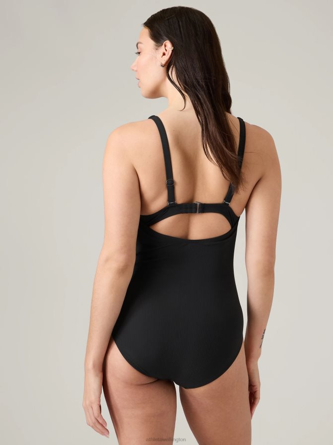 Athleta Women Black Rib Square Neck One Piece Swimsuit TZB4L0893