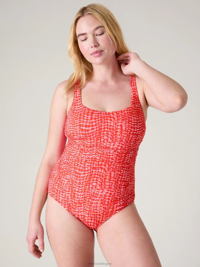 Athleta Women Hudson Red Square Neck One Piece Swimsuit TZB4L0934