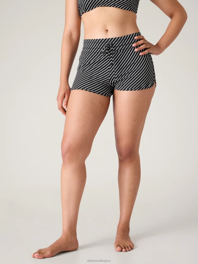 Athleta Women Black Stripe Surge Swim Short TZB4L0797